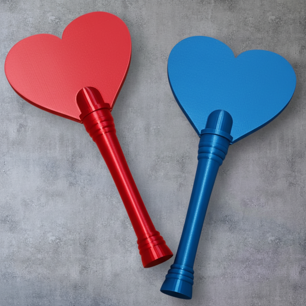 All red and all blue heart pens