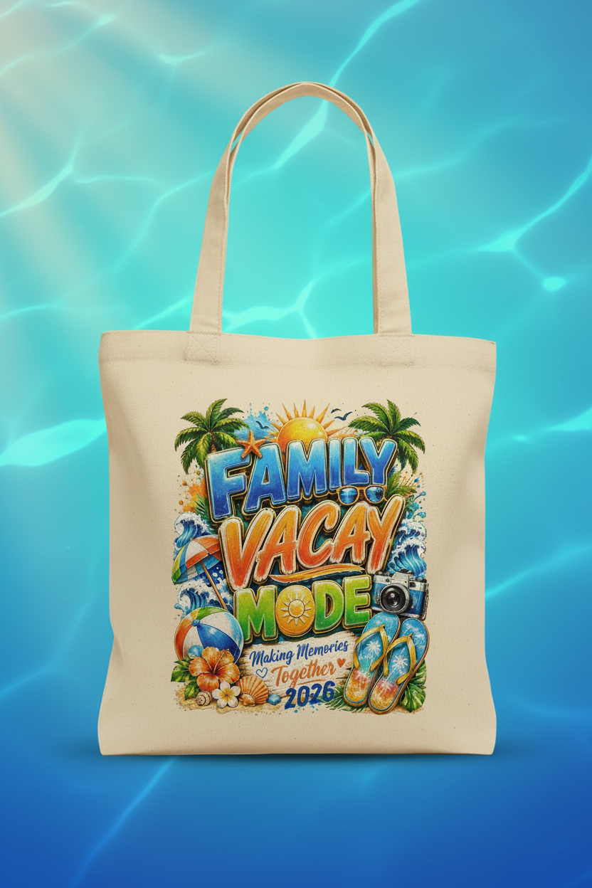 Family Vacay Mode medium tote bag - turquoise background