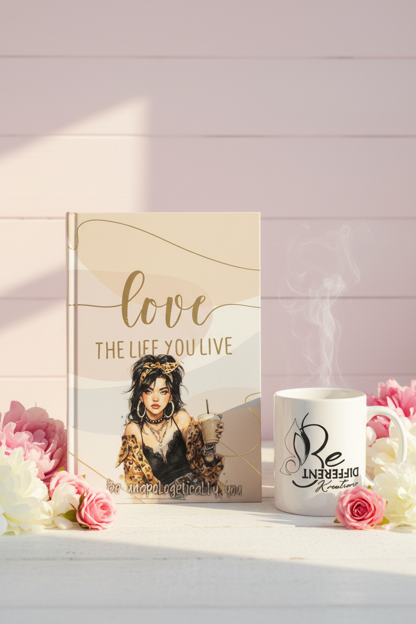 Love The Life You Live - Pink Floral Background with Logo