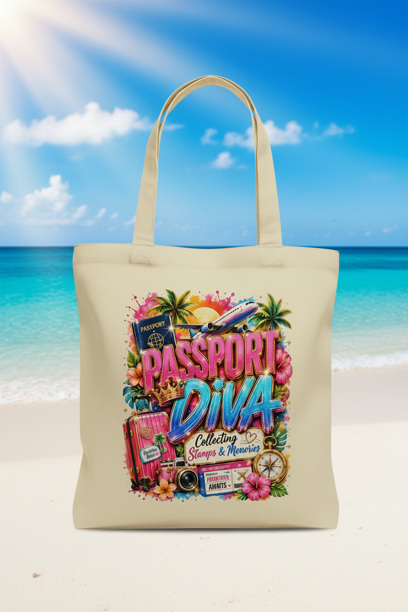 Passport Diva medium tote bag - beach background