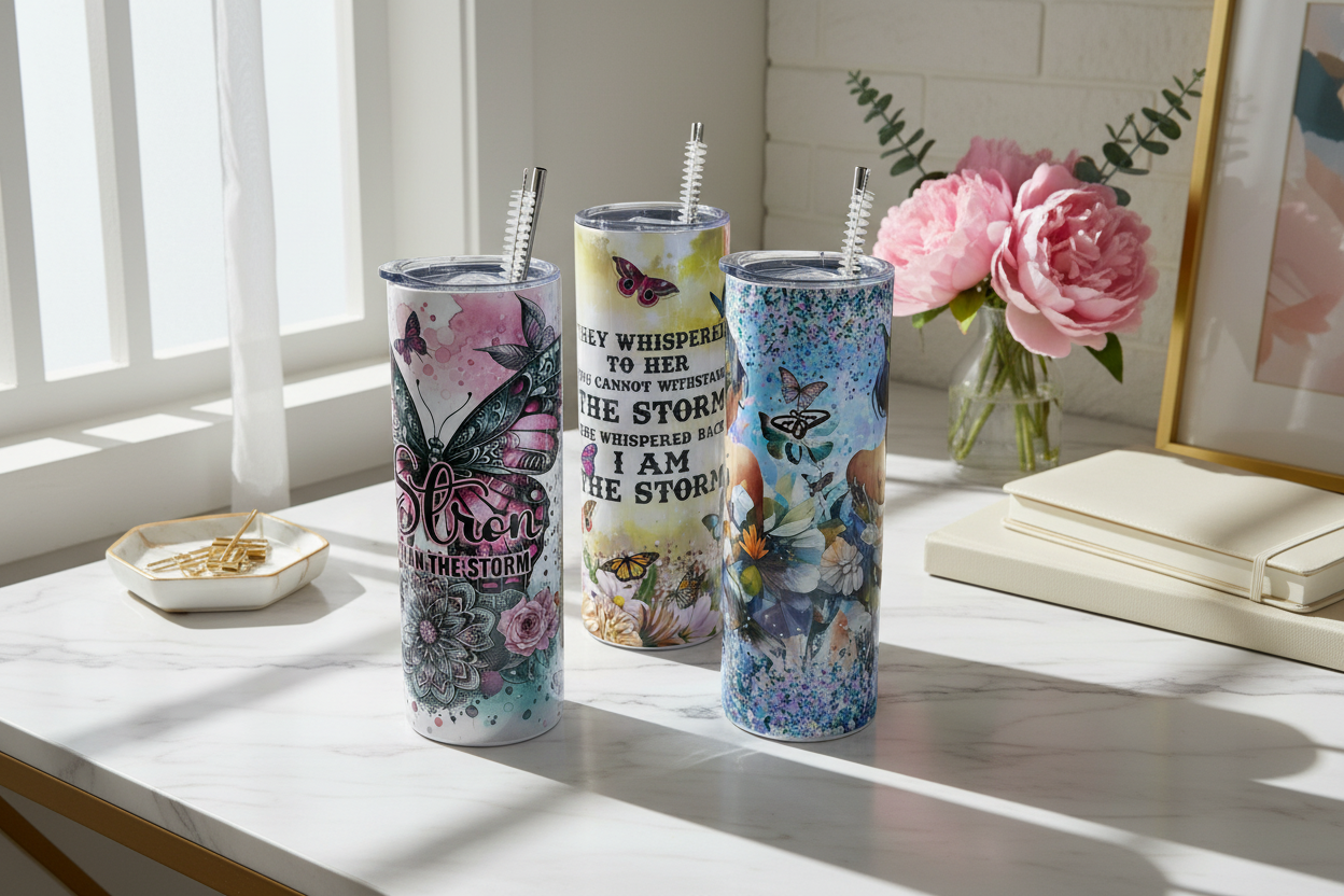 Tumblers on elegant desk